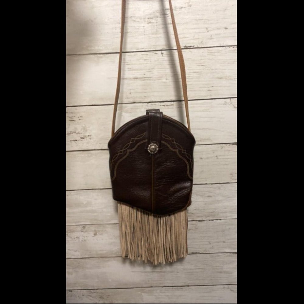 Leather Fringe Cowboy Boot Purse